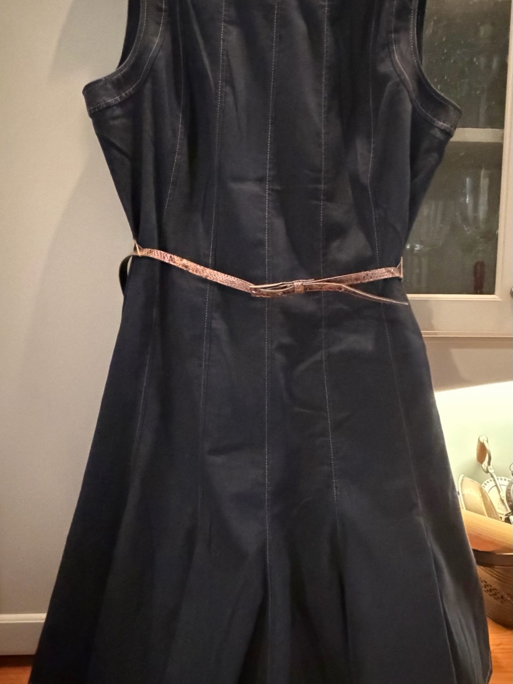 Sleeveless Denim Crewneck Midi Dress